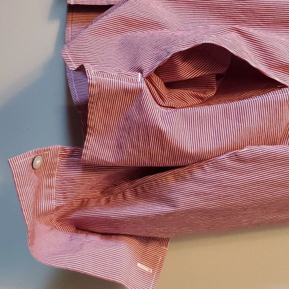 Alara Burgundy Stripe Button Down Shirt. Size S - Picture 5 of 6